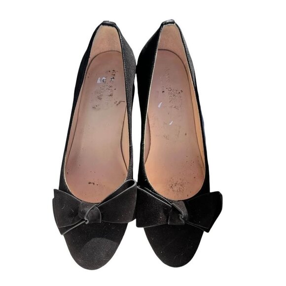 KATE SPADE Pauline Black Suede Slip On Bow Heels - Picture 1 of 7